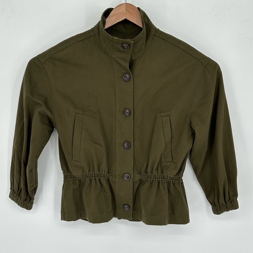 Madewell Women's Denim Blouse Sz XXS Green Button Down Long Sleeve T9